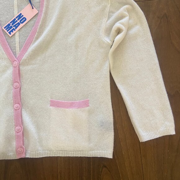 NWT Noname / Naked 100% Cashmere White Cardigan with Pink Trim - Unisex Medium - Picture 3 of 6